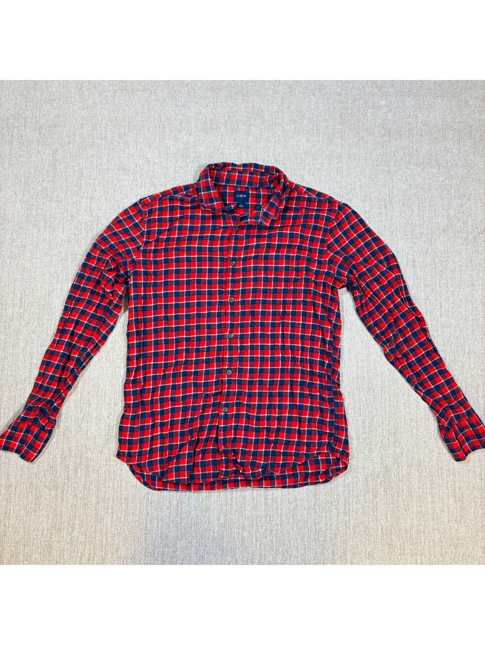 J.Crew Flannel Shirt Mens Large Red Navy White Plaid Check Cotton Button Up LS